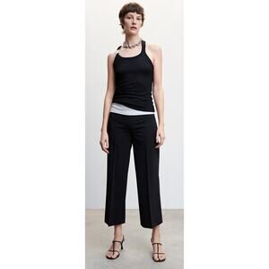 Mango MNGO High Rise Straight Culotte Trouser Pant Womens Size 8 Black New